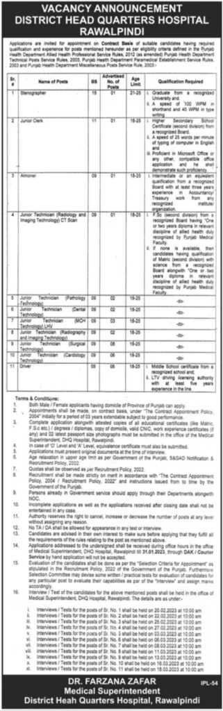 DHQ Hospital Rawalpindi Jobs 2023