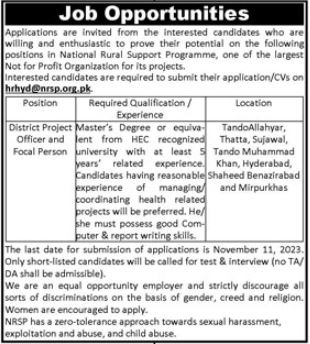 NRSP Jobs in Hyderabad November 2023