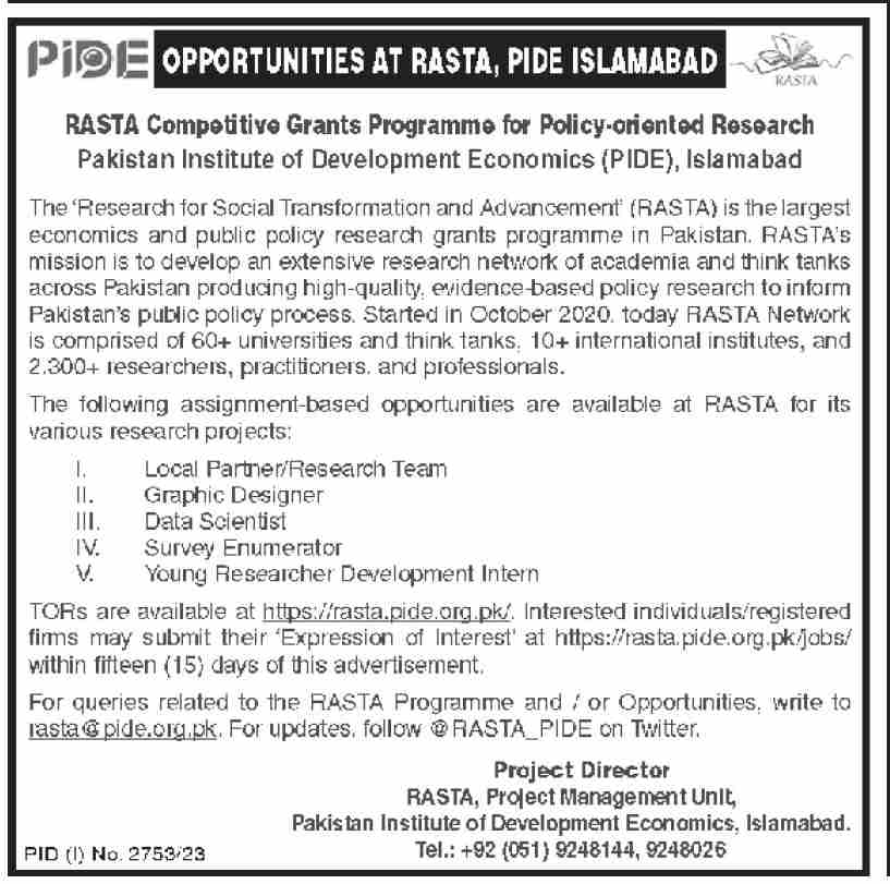 Job Opportunity At Pakistan Institute Of Development Economics 