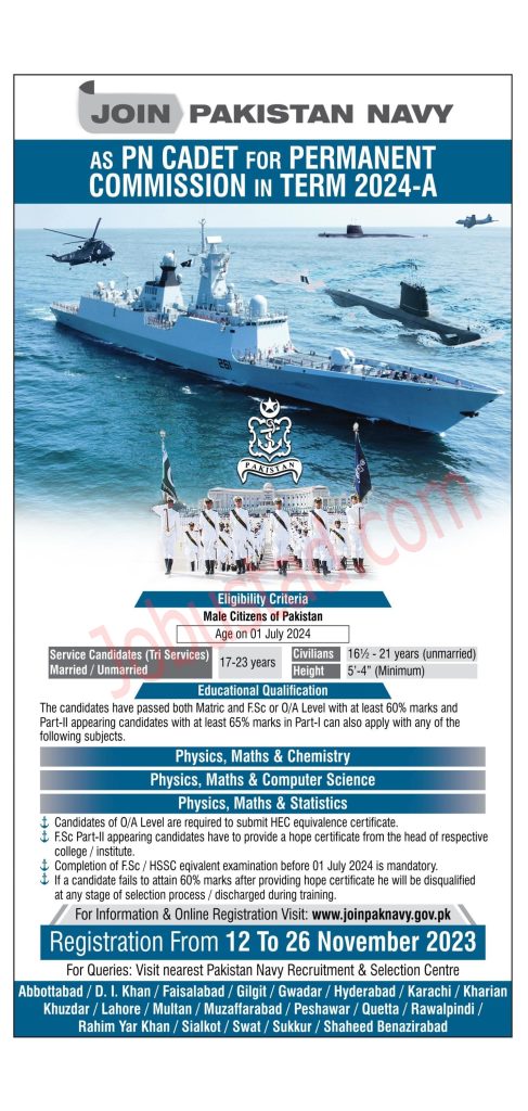 Join Pak Navy as PN Cadet 2024 