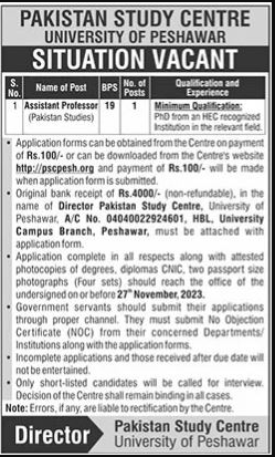 Pakistan Study Centre Jobs 2023 at University of Peshawar